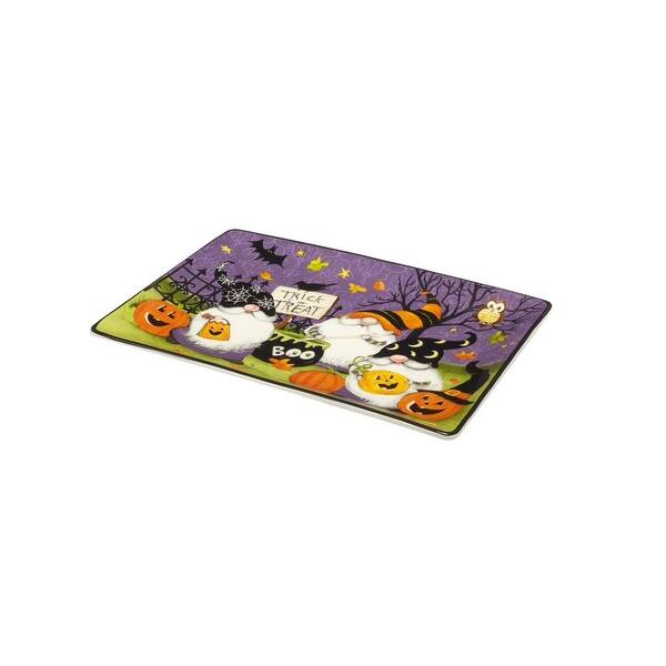14" Gnome Trick or Treat Rectangular Halloween Serving Platter Purple